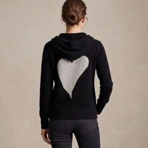 The Cashmere Project Soft Luxe Black Zip-Up Hoodie with Gray Heart Detail